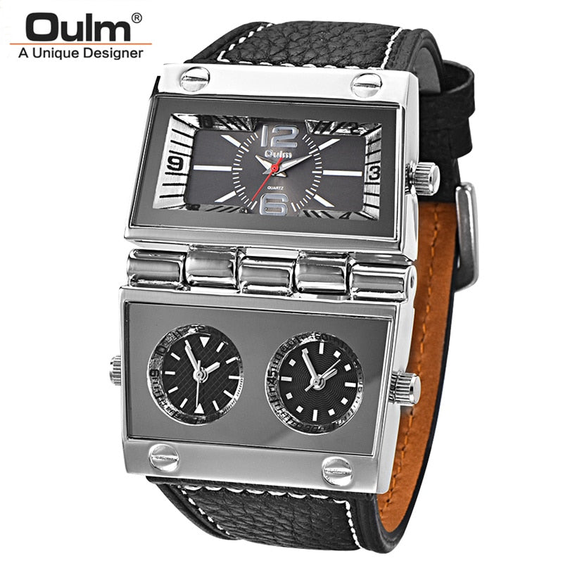 MONTRE HOMMES EN CUIR DEUX CADRANS