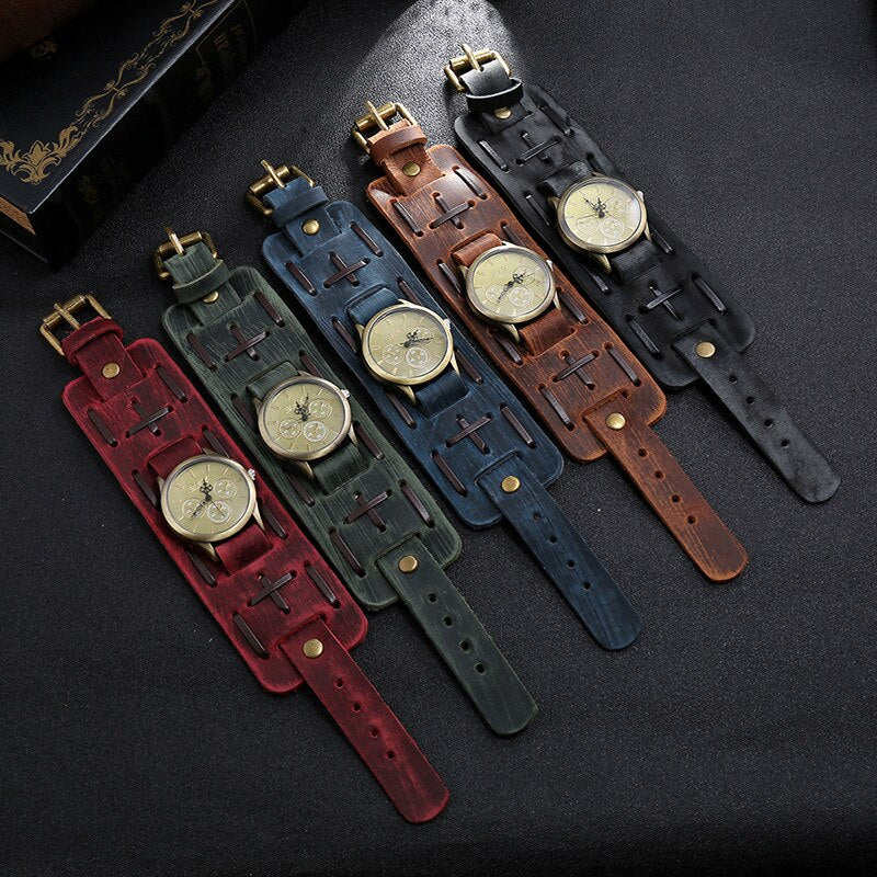 MONTRE HOMMES EN CUIR STYLE RÉTRO