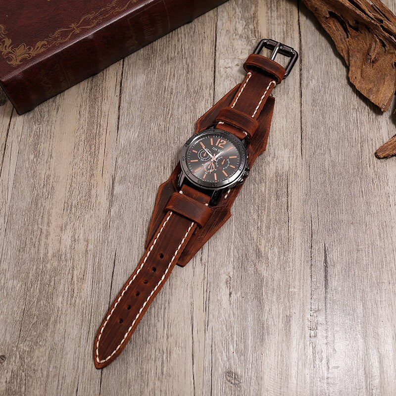 MONTRE HOMMES EN CUIR STYLE RÉTRO